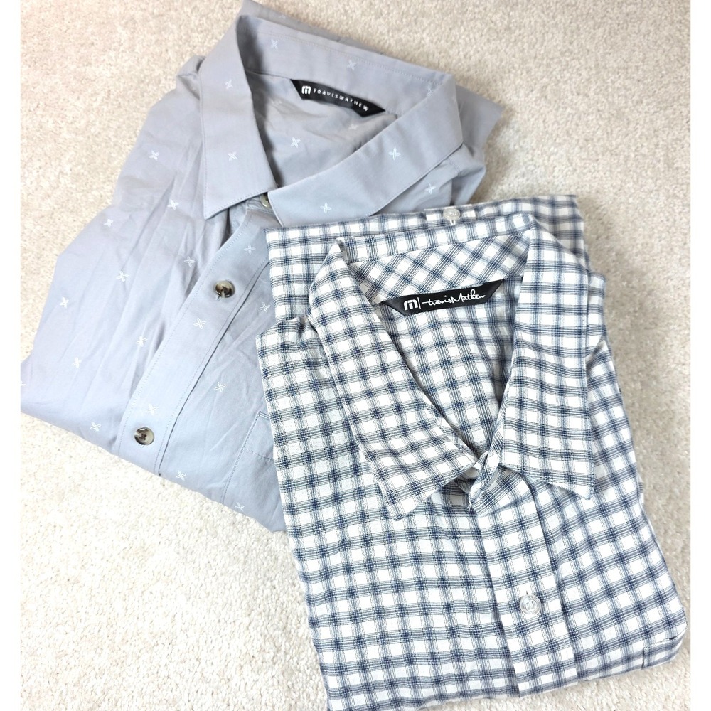 Travis Mathew Shirt Mens XL White Gray Designer Button Up Long Sleeve Lot Of 2‎